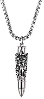 JewelryWe Schmuck Herren Halskette Edelstahl Retro doppelt Drachen Patronenhülse Gewehrkugel Anhänger Memorial Asche Urne Kette Silber