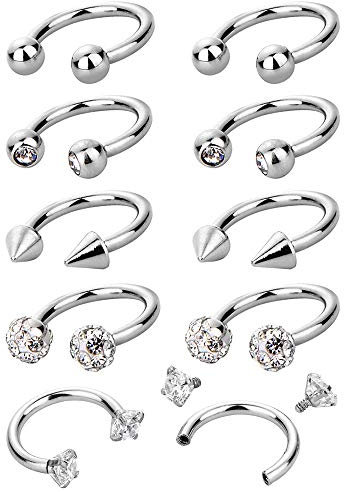 HO2NLE 10 Stück Hufeisen Piercing Edelstahl Hoop Nasenringe Nasenstecker Silber Hoop Medizinische Septum Piercing für Nase Lippen Helix Tragus Knorpel Augenbraue 5 Stile
