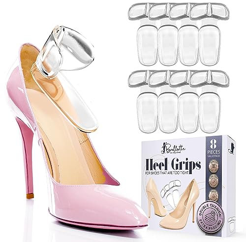 Ballotte Premium Grade Silicone Heel Protector (Double Cushioned - 8 Pack) | Heel Grips/Heel Pads for Women Heels - Shoe Inserts for Shoes That are Too Big | High Heel Cushion Inserts Women