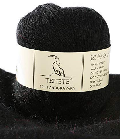 TEHETE 100% Angorawolle Garn zum stricken, Häkelgarn 38 Farben 325 Merter 50g 2-fädig je Knäuel,weich und leicht,Schwarz,811