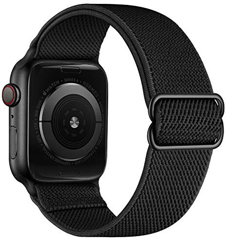 OXWALLEN XL Stretchy Nylon Solo Loop Compatible with Apple Watch Bands 42mm 44mm, Adjustable Elastic Braided Stretches Sport Women Men Strap for iWatch SE Series 7/6/5/4/3/2/1,Black
