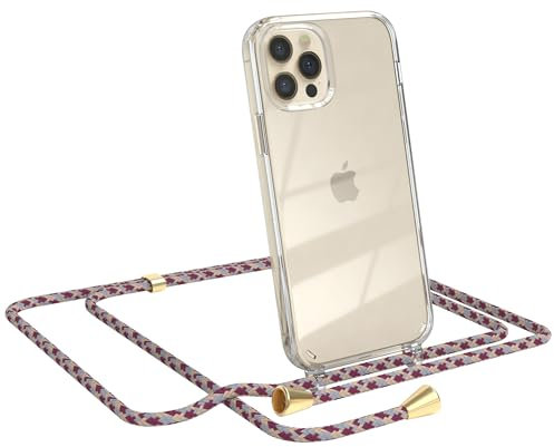 EAZY CASE Handykette kompatibel mit iPhone 12/12 Pro Handyhülle mit Umhängeband, Handykordel mit Schutzhülle, Silikonhülle, Hülle mit Band, Stylische Kette für Smartphone, Bordeaux Camouflage