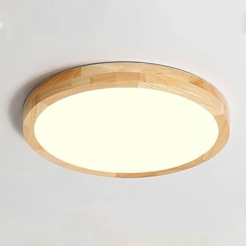 Lichtsse Plafonnier Bois de salon LED Dimmable 20W, Moderne Plafonnier LED Télécommande, 1600LM, 3000K-6000K Ø30cm, Bois Lampe de Plafond Ultra-Mince Rond Pour Cuisine Chambre Couloir Salle à Manger