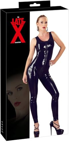 The Late X Collection Latex-Catsuit - sexy Einteiler für Frauen, taillierter Schnitt, edle Latex-Optik, ärmellos, eng anliegend, schwarz