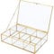 Homtone Caja de vidrio vintage de cobre, caja de recuerdo, organizador de joyas y expositor de colección de encimera, caja decorativa de vidrio transparente y latón (6 compartimentos)