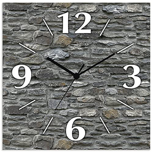 ARTLAND Wanddeko Wanduhr ohne Tickgeräusche Alu Funkuhr 30x30 cm Quadratisch Lautlos analoge Funkuhr, 4 Ziffern 30x30 cm Schiefermauer J5PG