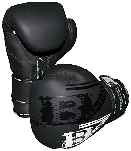 B7 Boxhandschuhe professionelle hochwertige Premium Qualität aus echtem Leder Sandsack Training Sparring Muay Thai Kickbox Freefight Kampfsport BJJ Gloves FOX-FIGHT 16 OZ Black (Edition)
