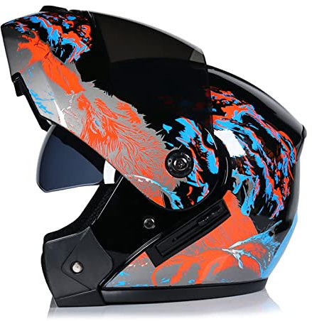 Helme Modularer Unisex Motorradhelm mit Sonnenblende, Vollvisierhelm, Doppel Sonnenblende, Klapphelm für Herren, überdachter Offroad Helm, DOT/ECE-zertifizierung,#9,L