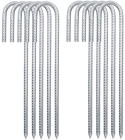 NONMON 10 Pièces Piquets Ancrage au Sol, 30 cm Crochets en J, Ancres Résistants Piquet de Tente Sardines de Fixation en Acier Galvanisé pour Sécuriser Trampoline Auvent Bâche Camping Clôture Jardin