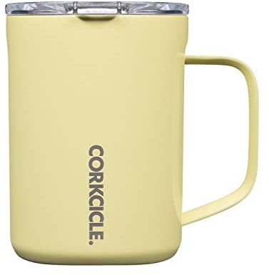 Corkcicle Origins Travel Coffee Mug - Triple Insulated Stainless Steel Cup with Handle for Tea, Hot Chocolate, Coffees, & More - Spill Proof, Reusable, Dishwasher Safe - Buttercream, 475ml/16oz