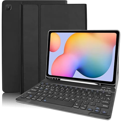 Funda con Teclado Español Ñ para Galaxy S6 Lite, Zabatoco Funda de Cuero con Teclado Bluetooth Desmontable para Samsung Tab S6 Lite 10.4'' (SM-P620/P625/P613/P619/P615/P610,2024/2022/2020), Negro
