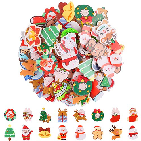 Kalolary 65 Stück Weihnachten Brosche Pins Set Weihnachten Niedliche Ästhetische Abzeichen Kawaii Weihnachtsmann Schneemann Kaninchen Rentier Bär Mädchen Cartoon Brosche für Rucksack Tasche Jacke Hüte