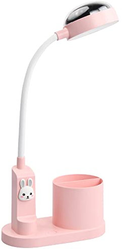 Kid Schreibtischlampe Nette Schreibtischlampe Stern Projektion Wiederaufladbare Studienlampe mit Stifthalter Dimmen 3 Helligkeit, 360°Flexible Schwanenhals mit Stifthalter, Kaninchen Lampe Rosa