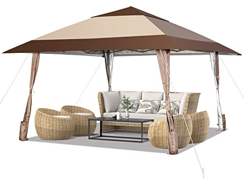 KOMFOTTEU 3.9x3.9m Gartenpavillon höhenverstellbar, Faltpavillon tragbar mit Aufbewahrungstasche & Rädern und 4 Sandsäcken,Gartenzelt Partyzelt für Garten, Terrasse, Hof
