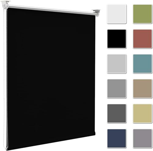Zarnan Verdunkelungsrollo Klemmfix ohne Bohren B45 x H140cm Schwarz Verdunklungsrollo Thermorollo Seitenzugrollo Klemmrollo für Fenster & Tür Sichtschutz Sonnenschutz innen Rollo