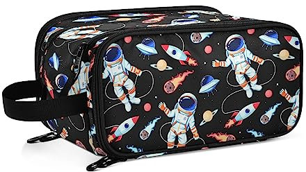 Kulturbeutel Cartoon-Astronauten-Rakete Große Kosmetiktasche Kulturtasche Waschtasche Make Up Tasche Waschbeutel Schminktasche für Damen Mädchen
