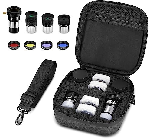 Neewer 9PCS Astronomical Telescope Eyepiece Set Lens Filter Accessories Kit with (3) 1.25 Plössl Eyepiece (1) 2X Barlow Lens (1) Lunar Filter (1) Starglow Filter (3) Colored Filter (1) Carrying Case