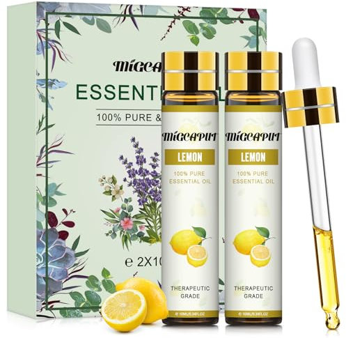 MIGCAPUT Olio Essenziale di Limone 2 x 10ML, Set di Oli Essenziali di Grado Terapeutico, Olio di Aromaterapia Naturale Puro al 100% per Diffusori, Umidificatore, SPA, Massaggi, Bagno, Rilassare