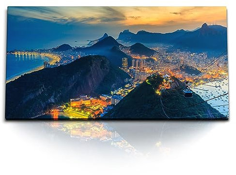 Paul Sinus Kunstdruck Bilder 120x60cm Rio de Janeiro Bucht Sonnenuntergang Brasilien Berge