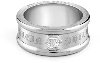 Philipp Plein Herren Ring Edelstahl Silber Gothic Tag PJTEA01R