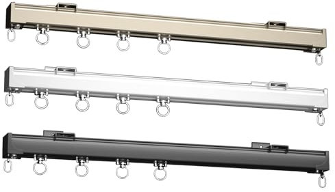 whalebee Binari per Tende A Parete, Binario in Metallo da 100 Cm A 600 Cm Binario per Tende A Soffitto, Binari per Tende Silenziose, Kit di Binari per Tende, Interno Esterno, Nero Oro Bianco