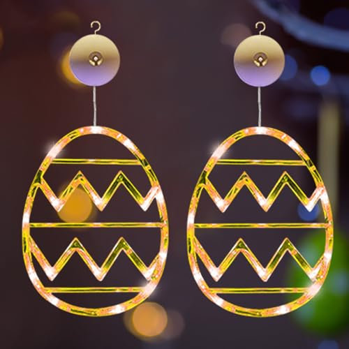 2 Stück Osterdeko Fensterlichter Innenleuchten,Ostereier Hängende Lichterkette mit Saugnapf Fenster Deko,Ostern Deko Batteriebetriebene Saugnapf Licht,Terrasse Schlafzimmer Osterdekoration