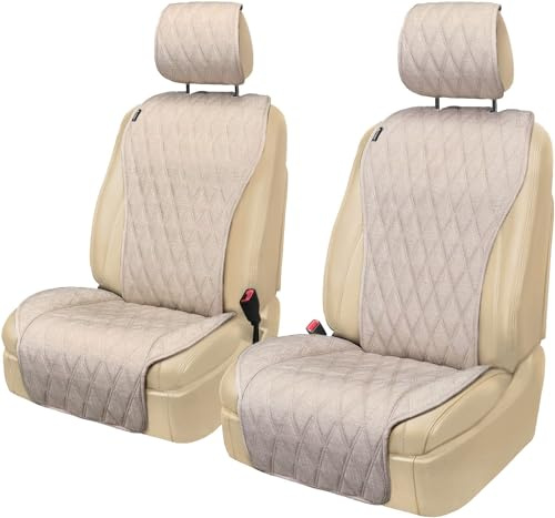 2er-Set Auto Sitzauflage Autositzschoner Schutz Waschbar Beige | Leader Accessories Autositz Sitzbezügeset aus atmungsaktivem Stoff pflegeleicht für hohen Sitzkomfort und gute Passform