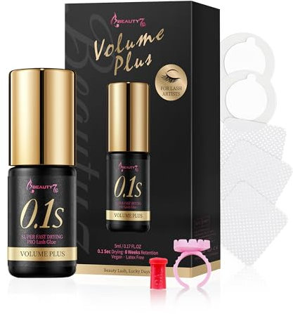 Beauty7 Volume Plus 0.1s Fast Drying Retention 8 WEEKS Eyelash Black Glue Eyelash Extension Glue Individual Lash Extensions Professionals Used Only (5ml)