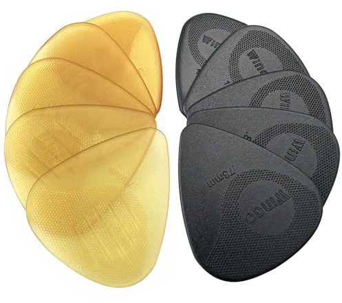 WINGO Plektren, rutschfest 10 Stück Plektrum mit Griffprägung für Akustik-, E-Gitarre, Bass, 0,73/0,88/1,0/1,25/1,5mm