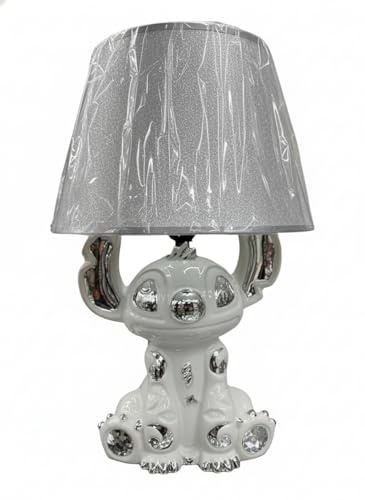 DEENZ Bling Crushed Diamond Stitch Table Lamp with Silver Shade Ceramic Base Sparkling Bedside Home Decor Gift (White Silver)