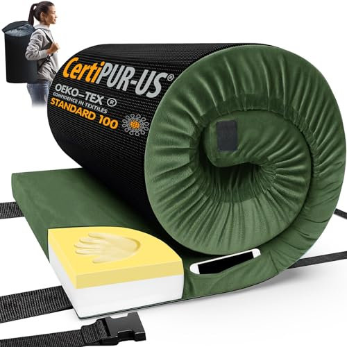 CYMULA CertiPUR-US Memory Foam Camping Matratzenauflage, tragbare Schaumstoff-Isomatte für Camping, aufrollbare Kinderbett-grüne Isomatte Bodenmatratze Gästebodenbett für Übernachtungen, Auto, Zelt,