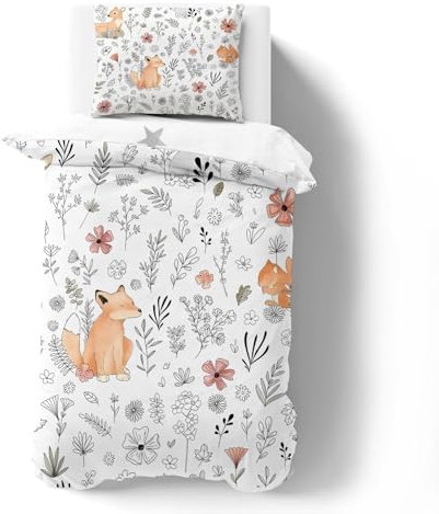 phonxia Housse de Couette Junior 120 x 150 cm Garçons et Filles Housse de Couette 1 Personne Renard, Animal Jungle Renard, Animal Parure de lit 120x150cm et Taie d’Oreiller pour Junior Bas Âge