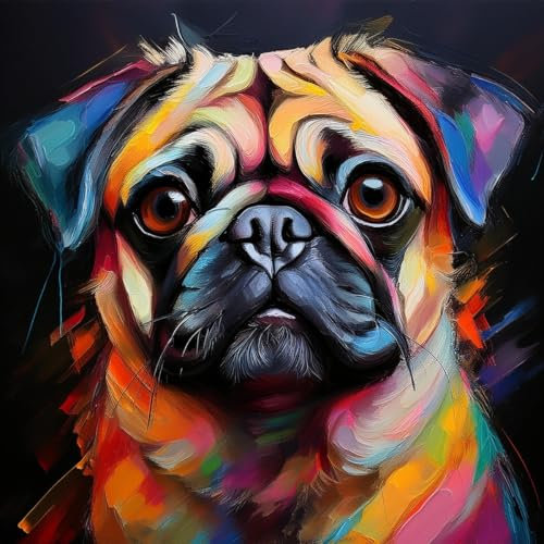 Merchandise for Fans Poster Bild Kunstdruck Wandbild Leinwand Canvas Gemälde 30x30cm - Hund Mops