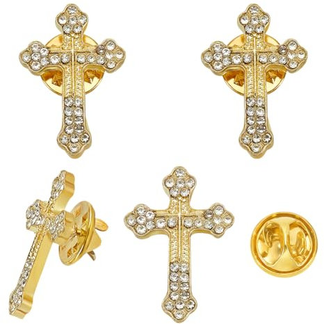 FINGERINSPIRE 4 Stück Broschen Mit Kreuz Aus Legierung 26mm Goldene Anstecknadel Aus Strasssteinen Goldene Anstecknadel Aus Legierung Broschen Mit Kreuz Ansteckbrosche Aus Kristall Strasssteinen