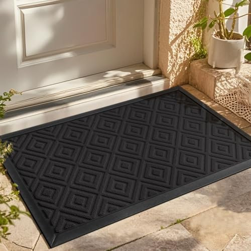 LEKEEPGO Paillasson Exterieur Entree 43x75cm, Tapis Exterieur Resistant Pluie Antiderapant, Drainage Tapis Entree Interieur, Tapis de Porte Lavable pour Balcon, Jardin, Couloir, Noir