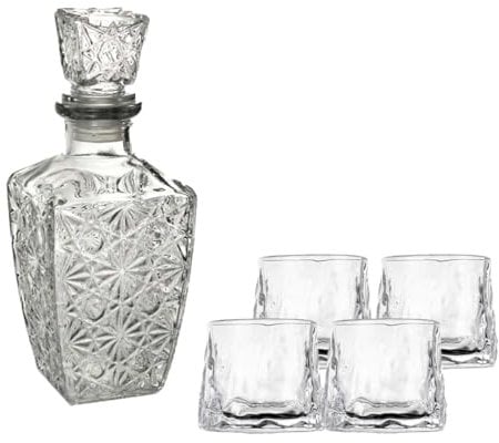 Ma Maison Set Decanter in Vetro da 1 Litro con Bicchieri da Liquore Royal - Capacità 150 ml Ideali per Servire alcolici con Eleganza - Per Feste e Occasioni Speciali (Diamond, 4 bicchieri Royal)