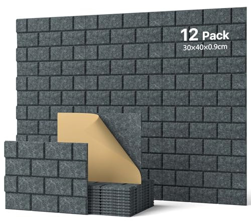 Soundsbay Akustikplatten selbstklebend 12 Stück, Schallschutz Wand Rechteckiger Ziegeltyp Schallschutzplatten, Akustikpaneele für Akustische Behandlung und Wanddekoration 30x40x0.9cm (Dunkelgrau)