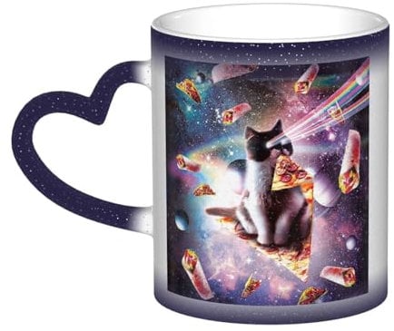 ZORIN Coffee Milk Tea Ceramic Mugs Ceramic Heat Sensitive Color Changing Coffee Cups Space Cat Pizza Planet Novelty Starry Sky Tea Mug for Office Home Morning Drink Valentine's Day Mother's Day Blue