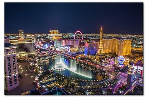Pacimo Leinwandbild für Schlafzimmer, Las Vegas Skyline, Wanddekorationen für Wohnzimmer, Büro, Stadtbild, Wolkenkratzer, Nachtansicht, Wandbilder, Gemälde für Heimdekoration, gerahmt, fertig zum