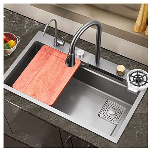 GLJTUO Fregadero De Barra De Acero Inoxidable 304 De Un Solo Tazón con Lavaplatos Fregadero Tipo Cascada Fregadero para Estación De Trabajo
