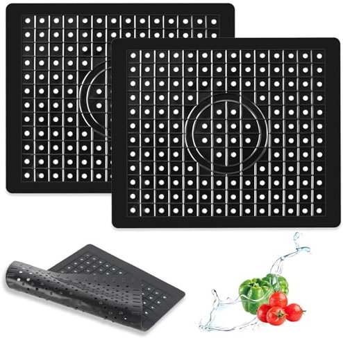 Inserto para Fregadero,2 Piezas Escurreplatos, 31 x 26cm Escurreplatos, Escurreplatos de Goma, Almohadilla de Drenaje de Fregadero Rectangular, Escurreplatos Negro, para Cocina y Baño