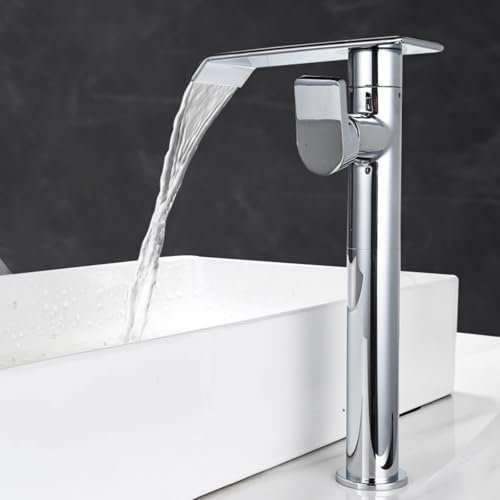 Miscelatore Lavabo Bagno Alto Cromato Rubinetto Bagno Lavabo Cascata Caldo e Freddo Regolabile