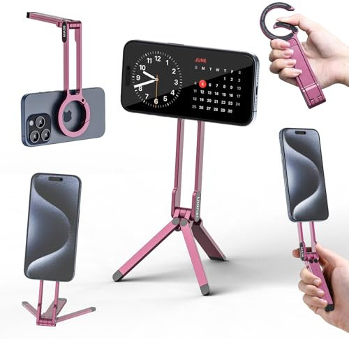 ULANZI MA30 Trípode Magnético para iPhone Android, Mini Soporte Plegable de Aluminio, Doble Cara Montaje Rápido, Compatible con iPhone 16 15 14 13 12 Magsafe Rosa