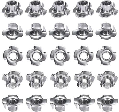 T Nuts Bolt Dropper 25Pcs - Threaded Inserts for Wood Prong Nuts Made of Carbon Steel and Black zinc Finish- Woodworking Needs M6/M8/M10 for Rock Climbing Holds, Wood, Cabinetry (M10*13)