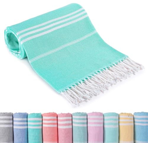 Strandtuch XXL Sandfrei Hamamtuch 90X200 Türkis Gestreift Badetuch Strand Schnelltrocknende Handtuch Groß Damen Beach Bath Towels Hamamtücher Strandhandtuch Baumwolle Strandlaken Dünn