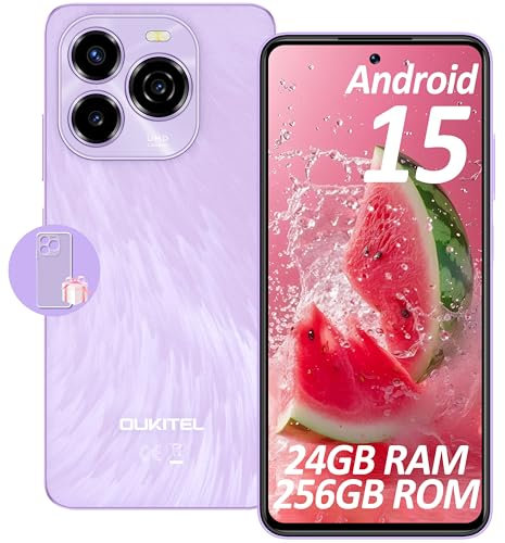 OUKITEL C65 Pro Android 15 Smartphone Ohne Vertrag - 24GB+256GB Handy Ohne Vertrag 6.7 Zoll 90Hz, 5150mAh, Dual SIM 4G Simlockfreie Handys/Gesicht+Fingerabdruck/GPS/OTG/Violett