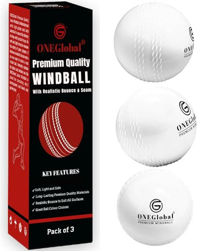 ONEGlobal Premium Windball Soft Cricket Ball | Durable, Embossed Seam, True Bounce & Swing | Wind Ball Cricket Balls for Outdoor & Indoor Practice, Coaching, Garden & Beach Games (3-WHITE)