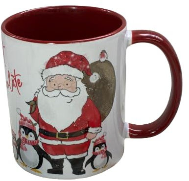 WHITE COTTON CARDS Christmas Mug - Santa & Penguins - HOT Chocolate (Mug-X1)