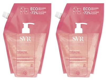 Topialyse Gel Lavant Recharge – Éco-Recharge Anti-Dessèchement – Gel Lavant Doux Sans Savon – Visage, Corps, Hygiène Intime – Peaux Sensibles & Sèches – Famille & Bébé – Made in France – Lot de 2x1L