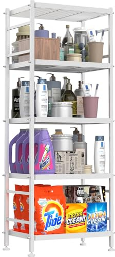 Jowkou Heavy Duty Shelving Unit | Storage Shelves, Bathroom Shelving Shelves Unit | 5-Tier Steel Shelving | Garage, Shed, Pantry, Kitchen Storage Organiser | Free Standing Metal Shelves, White